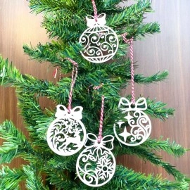 NM Store® 10 Parça Kırmızı Beyaz İpli Fiyonk Model Ahşap Yılbaşı Ağaç Süsü