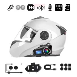 NM Store® Q58 Motorsikletler İçin Fener Özellikli SD Kart Bölümlü LCD Ekranlı Kablosuz Bluetooth Kulaklıklı – Suya Dayanıklı Kask Kulaklığı