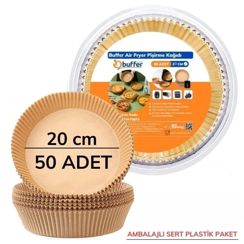 NM Store® 50 Adet 20 cm Air Fryer Pişirme Kağıdı Tek Kullanımlık Yağ Geçirmez Yuvarlak Tabak Model PVC
