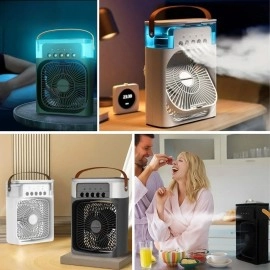 NM Store® Taşınabilir 3 Farklı Mod Ayarlı 7 Farklı Led Işıklı Sulu Soğutmalı Taşınabilir Masaüstü USB Fan Vantilatör