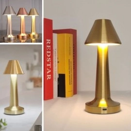 NM Store® Çatı Model Gold Renk Şarjlı Dokunmatik 3 Renkli LED Masa Lambası
