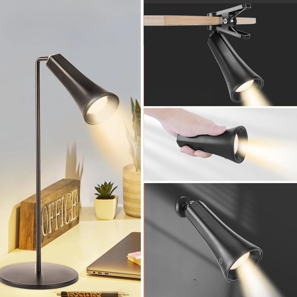 Siyah 4'ü 1 Arada Manyetik LED Lamba Şarjlı Masaüstü El Feneri Mandallı Klipsli Duvar Lambası