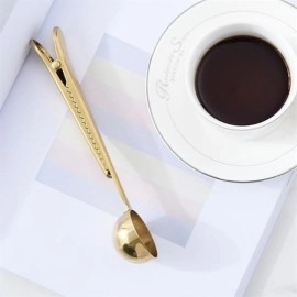 NM Store® Mandallı Kahve Ölçü Kaşığı Gold Çok Fonksiyonlu Paslanmaz Çelik Kaşık