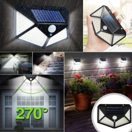 NM Store® 100 Ledli 3 Farklı Aydınlatma Ayarlı Solar Güneş Enerjili Hareket Sensörlü Bahçe Duvar Lambası