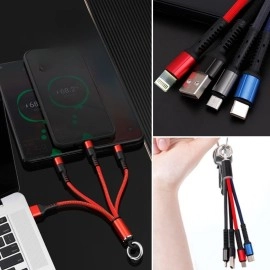 NM Store® Işıklı Anahtarlık Model 3 in 1 USB Çıkışlı MİKRO,TYPE-C ve İphone Uyumlu Şarj Kablosu