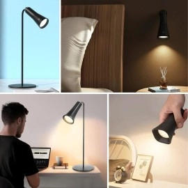 Siyah 4'ü 1 Arada Manyetik LED Lamba Şarjlı Masaüstü El Feneri Mandallı Klipsli Duvar Lambası