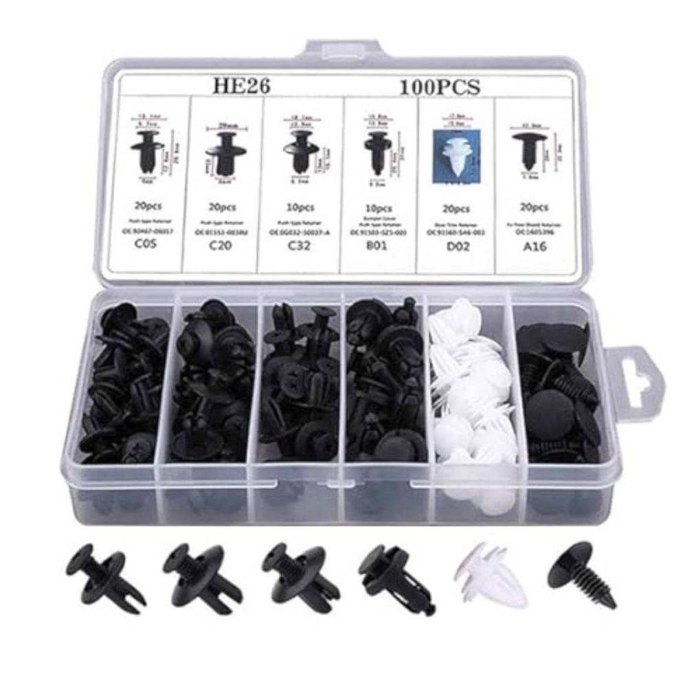 100 Parça Plastik Bağlantı Elemanları Seti Oto Kaplama Tampon Trim Sabitleme Klipsleri