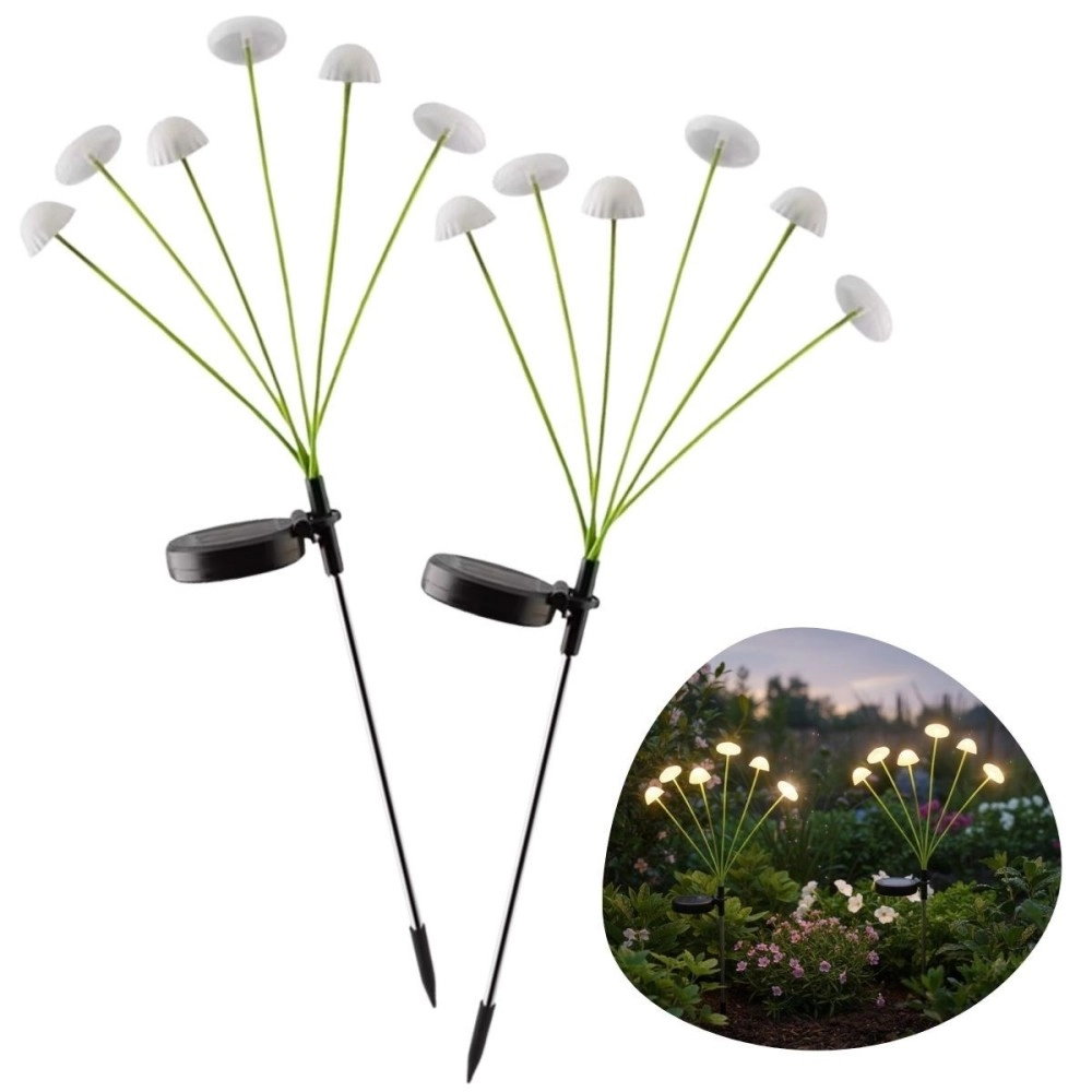 2 Adet Plastik Mantar Solar Bahçe Lambası Güneş Enerjili LED Dış Mekan Aydınlatma