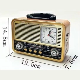 NM Store® Orta Boy Saat Göstergeli Retro Ahşap Tasarım Bluetooth Hoparlörlü Radyo – FM/AM Destekli, Şarjlı ve Taşınabilir Radyo NS-8898