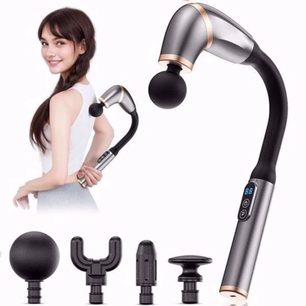 NM Store® 4 Farklı Başlıklı Uzun Saplı Derin Doku Masaj Tabancası, Boyun, Omuz ve Sırt için Ergonomik Saplı Çoklu Masaj Modlu Taşınabilir Masaj Aleti