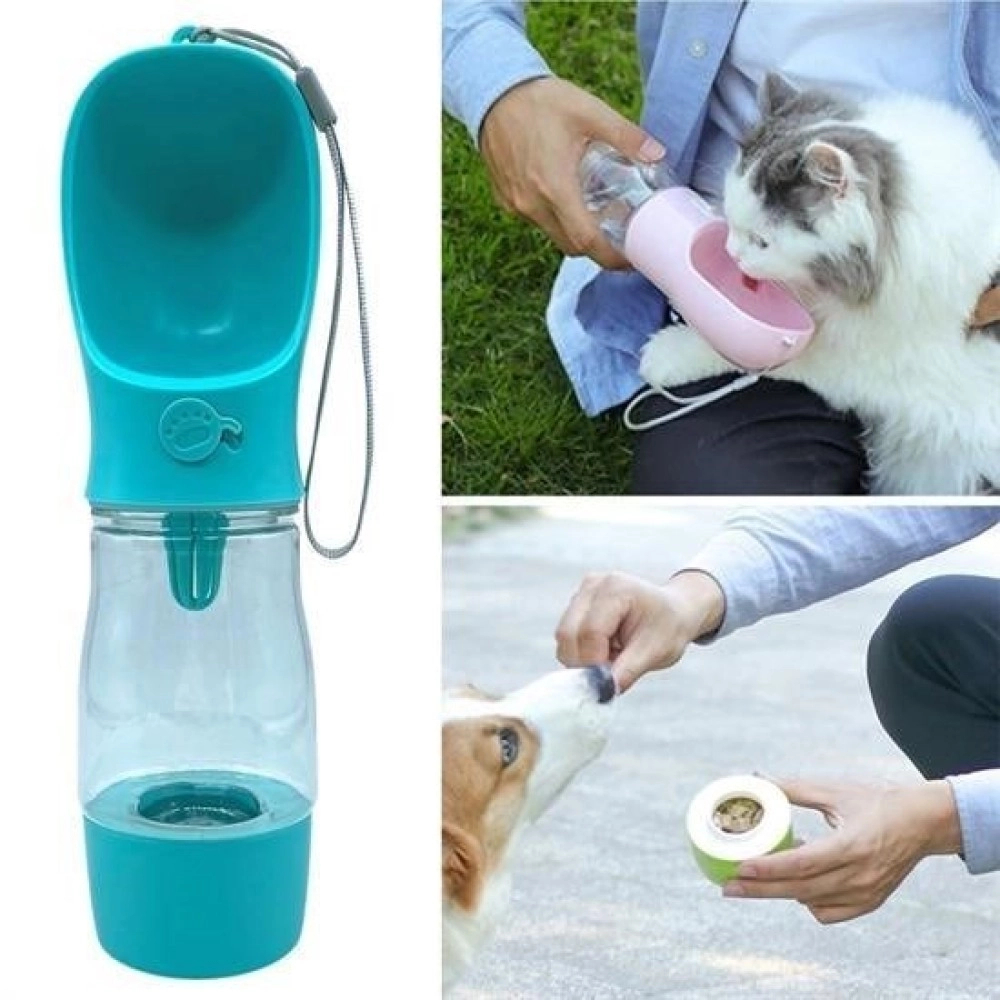 NM Store® Taşınabilir Mama Hazneli Evcil Hayvan Suluğu Seyahat Kabı Kilitlenebilen Su Sızdırmaz 380ML