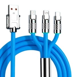 NM Store®Kutulu  3 Şarj Aleti 1 Arada Çinko Alaşım Hızlı Şarj Kablosu Mavi 3 in 1