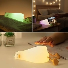 5 Farklı Renk Modlu Tembel Ördek Figürlü Pofuduk LED Gece Lambası–Yumuşak Dokulu Çocuk Odası ve Dekoratif Şarjlı Ortam Işığı