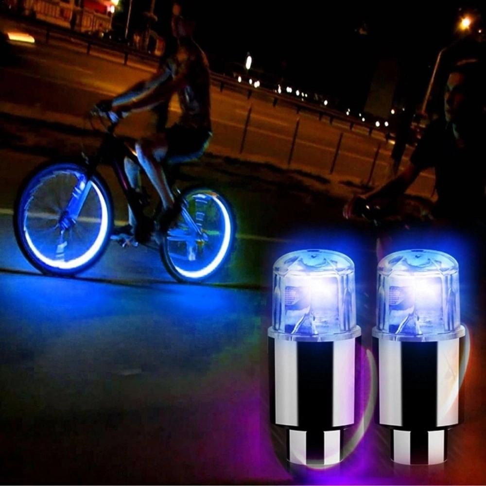 NM Store® Araç ve Bisiklet İçin 2’li Mavi LED Hava Valfi Işık Kapakları–Gece Parlayan Lastik Lambası Sibop Kapağı