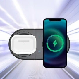 NM Store® 2si 1arada Kablosuz Saat,Kulaklık ve Telefon Hızlı Şarj Etme Aparatı