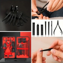 NM Store® 24 Parça Kendiliğinden Deri Çantalı Seyahat Tipi Manikür Pedikür Seti