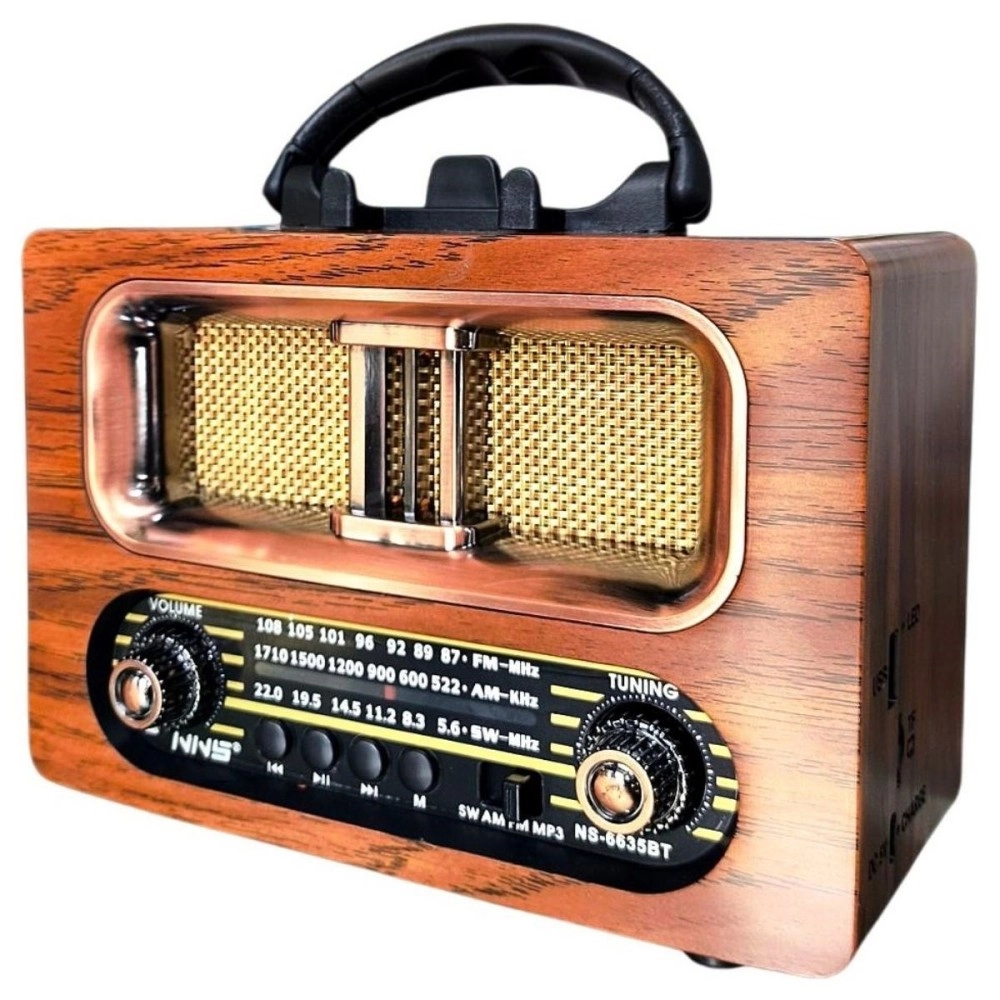 NM Store® Büyük Boy Retro, Nostaljik, Ahşap Tasarım Bluetooth Hoparlörlü, Şarjlı, Taşınabilir FM/AM Destekli Radyo NS-6635