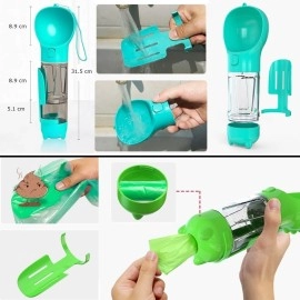 NM Store® Taşınabilir Hazneli Mama Kaplı ,Kaka Poşetli Kedi,Köpek Suluğu-300ml