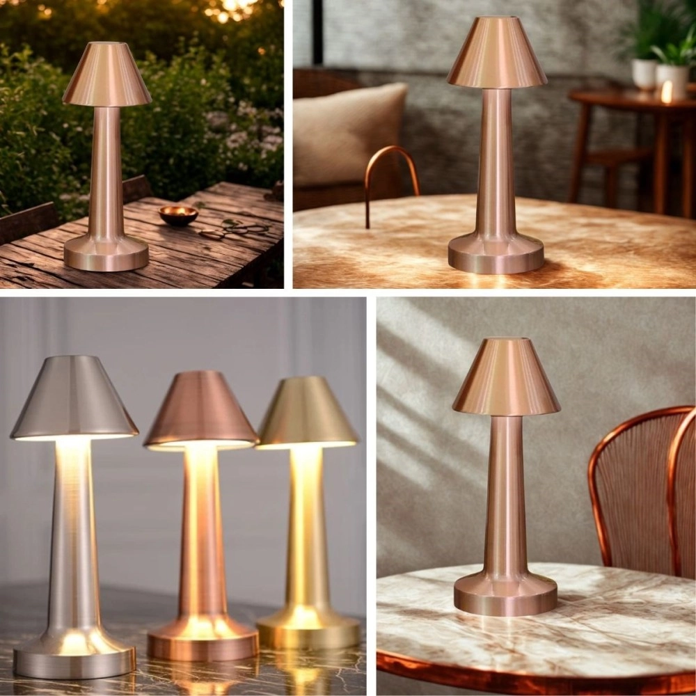 NM Store® Çatı Model Bronz Renk Şarjlı Dokunmatik 3 Renkli LED Masa Lambası