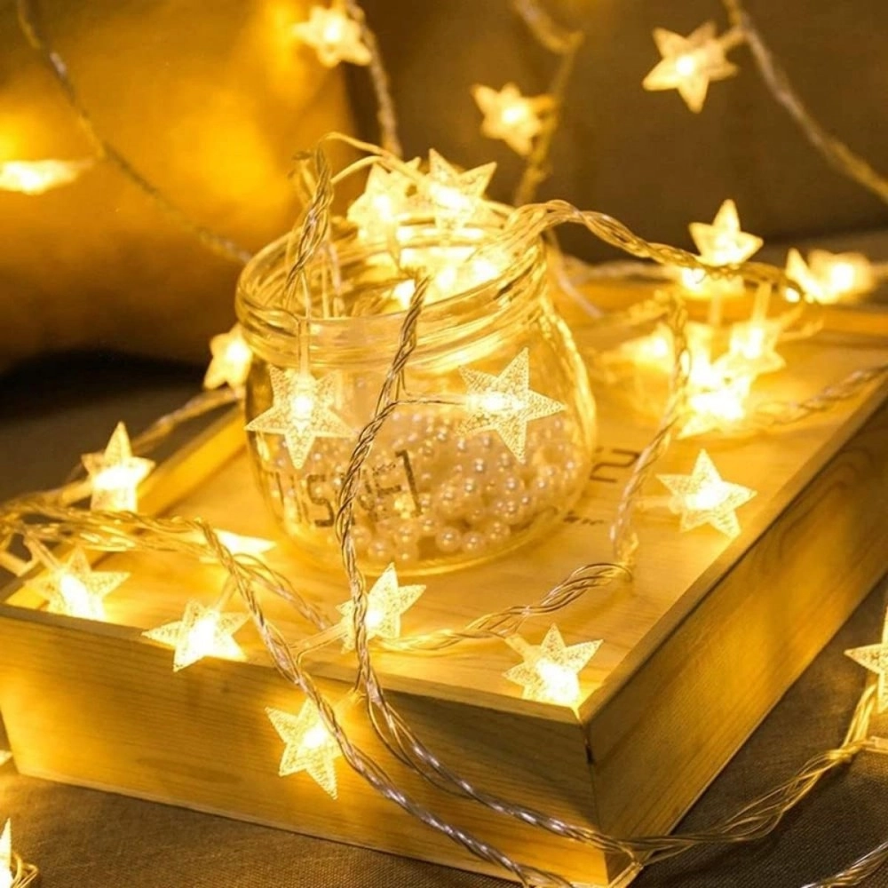 NM Store® 20 Adet Mini Yıldız Led 5 Metre Günışığı Rengi Dekoratif Led
