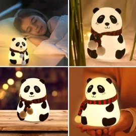 5 Farklı Renk Modlu Panda Figürlü Pofuduk LED Gece Lambası–Yumuşak Dokulu Çocuk Odası ve Dekoratif Şarjlı Ortam Işığı