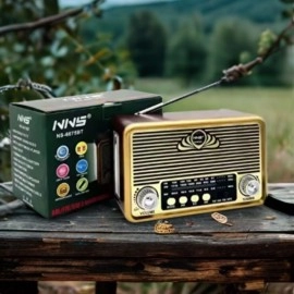 NM Store® Küçük Boy Retro, Nostaljik, Ahşap Tasarım Bluetooth Hoparlörlü, Şarjlı, Taşınabilir Yanı LED Işıklı FM/AM Destekli Radyo NS6675