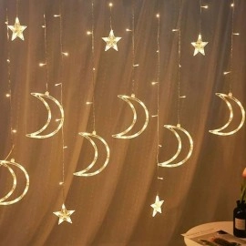 Ay ve Yıldız Figürlü Kumandalı 12 Sarkıtlı 120 LED – Dekoratif Ortam ve Masaüstü Aydınlatması