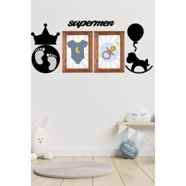 NM Store® DECO103 Supermen Dekoratif Duvar Süsü Tablo Aksesuar Ahşap Tasarım Hediye Pano Sticker Seti