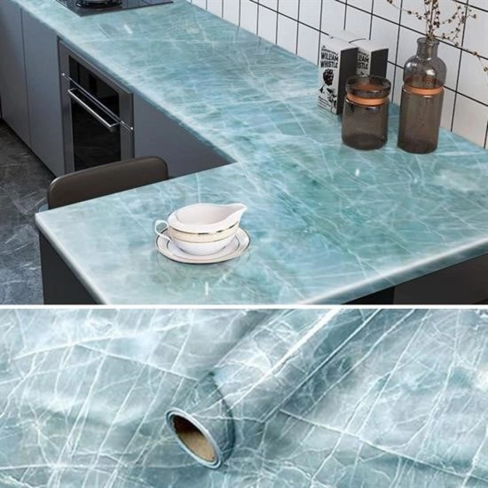 NM Store® Mermer Desenli Masa Tezgah Mutfak Su Geçirmez Yapışkanlı Folyo Sticker Mavi 5x0,6m