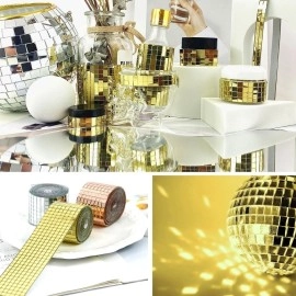 NM Store®1 Metre Uzunluğunda Gold Renk Aynalı Mozaik Taşlı Dekor Bandı 4 cm x 1 mt