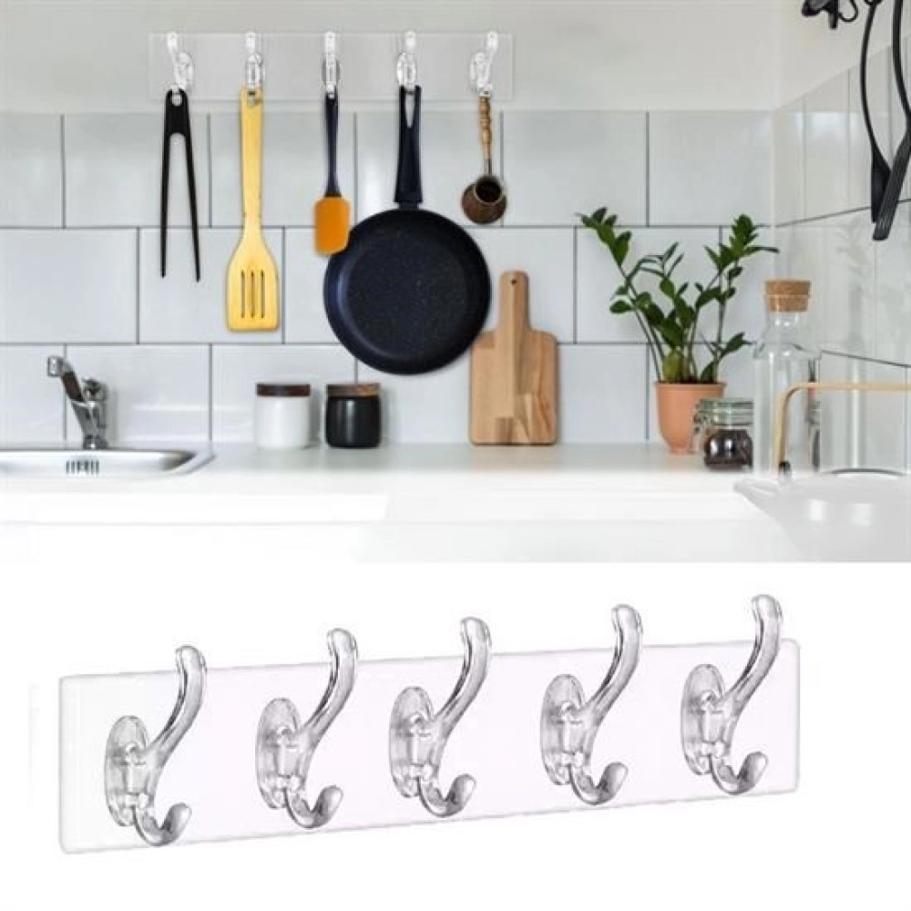 NM Store® 5'li Güçlü Yapışkanlı Şeffaf Duvar Askısı Banyo Mutfak Düzenleyici Pratik Askılık