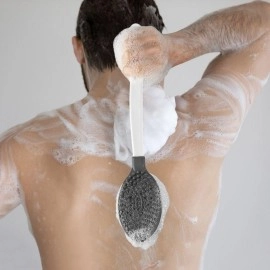 NM Store® Silikon Masajlı Uzun Saplı Vücut Masaj Fırçası Banyo Sırt Kesesi Saplı Yumuşak Fırça