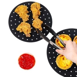 NM Store® Siyah Isıya Dayanıklı Yıkanılabilir Silikon Fırın Ve Airfryer Yuvarlak Model Pişirme Matı 23 Cm