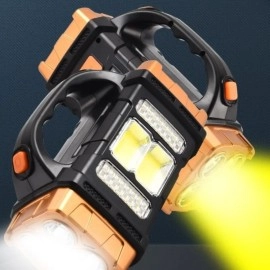 NM Store® Solar ve USB Şarjlı LED + COB El Feneri | 1500 mAh Şarjlı Taşınabilir Çalışma Işığı–Su Geçirmez HB-2678