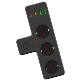 Akım Korumalı 3 Soketli Priz 3 USB ve 1 Type-C Girişli 20W Hızlı Şarjlı Grup Priz Hub