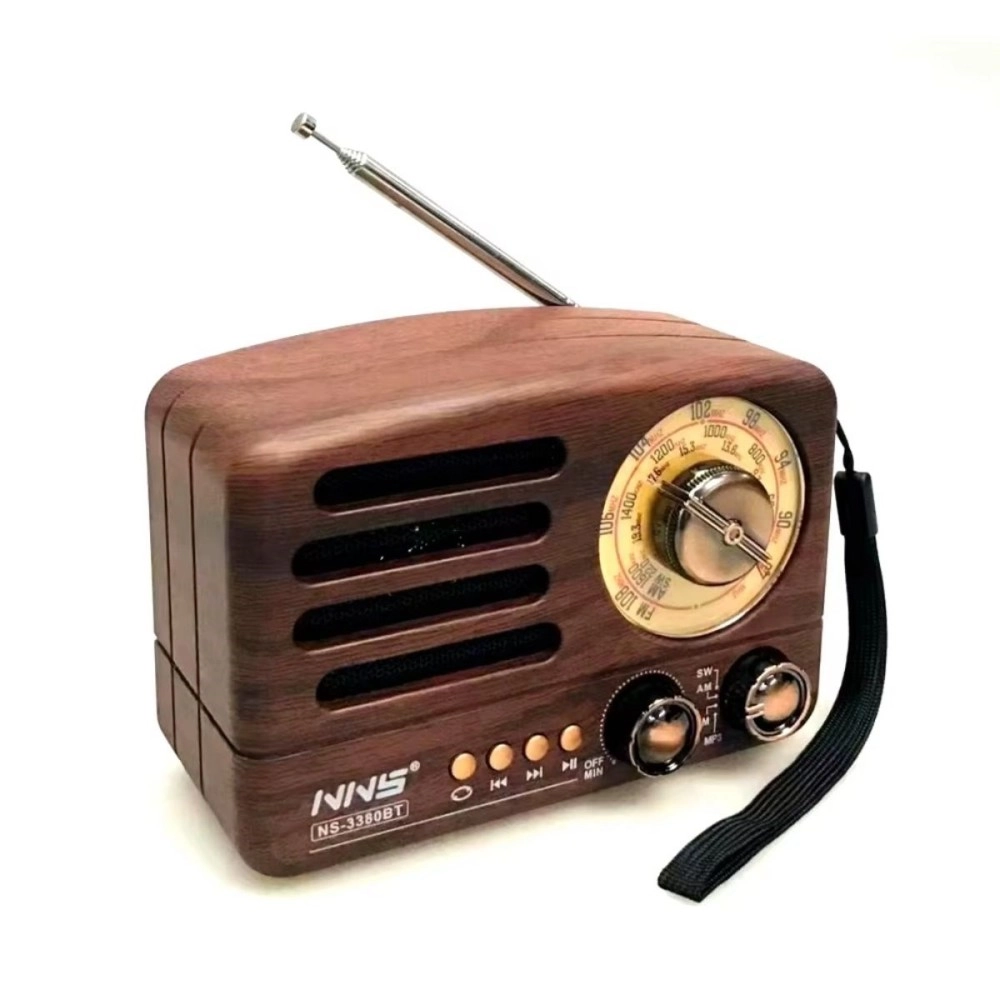 NM Store® Küçük Boy Retro, Nostaljik, Ahşap Tasarım Bluetooth Hoparlörlü, Şarjlı, Taşınabilir Büyük Döndürülebilen Düğmeli FM/AM Destekli Radyo NS3380