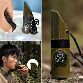 NM Store® 7si 1arada Acil Durum Düdüğü,El Feneri, Termometre,Pusula,Büyüteç,Depolama Bölmeli Kampçı Düdüğü