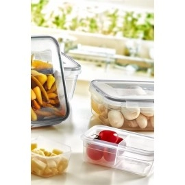 NM Store® 2 Bölmeli Sızdırmaz Contalı Kilitli Kapaklı 1 Litre Erzak Saklama Kabı -LC505