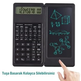 NM Store® Silinebilir LCD Yazı Tabletli,Kalemli Katlanabilir Bilimsel Hesap Makinesi