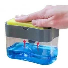 NM Store® İkisi Bir Arada  Basmalı Pratik Sıvı Sabunluk Pompası ve Bulaşık Yıkama Süngeri Haznesi