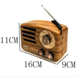 NM Store® Küçük Boy Retro, Nostaljik, Ahşap Tasarım Bluetooth Hoparlörlü, Şarjlı, Taşınabilir Büyük Döndürülebilen Düğmeli FM/AM Destekli Radyo NS3380