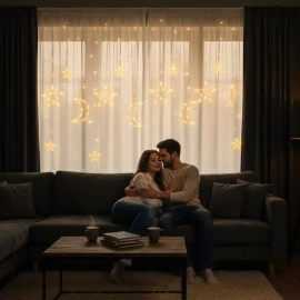 Ay ve Yıldız Figürlü Kumandalı 12 Sarkıtlı 120 LED – Dekoratif Ortam ve Masaüstü Aydınlatması