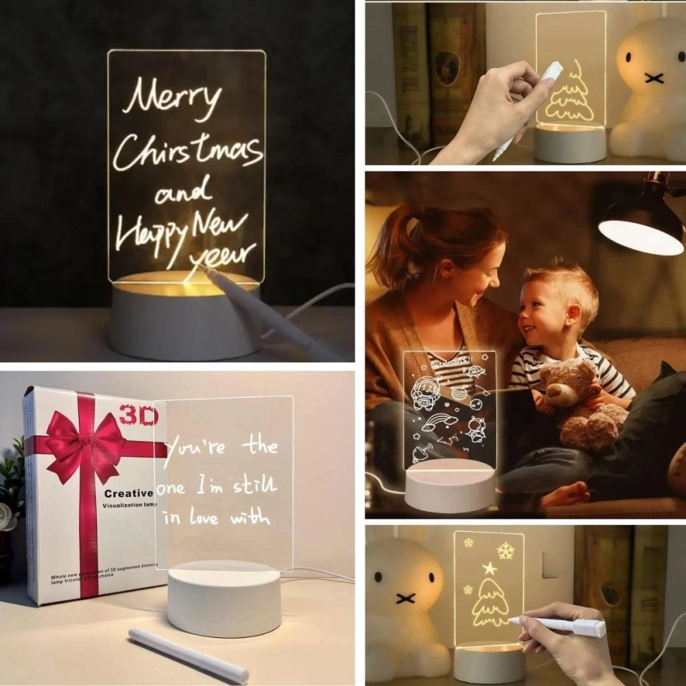 NM Store® USB Kablolu Işıklı Kendiliğinden Beyaz Kalemli-Silgili Kreatif 3D Görselleştirme LED Lambası