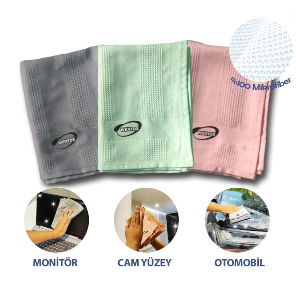 NM Store® İz Bırakmayan Mikrofiber Temizlik Bezi 3'lü Set Cam ve Ayna Silme Toz Alma Temizlik Bezi