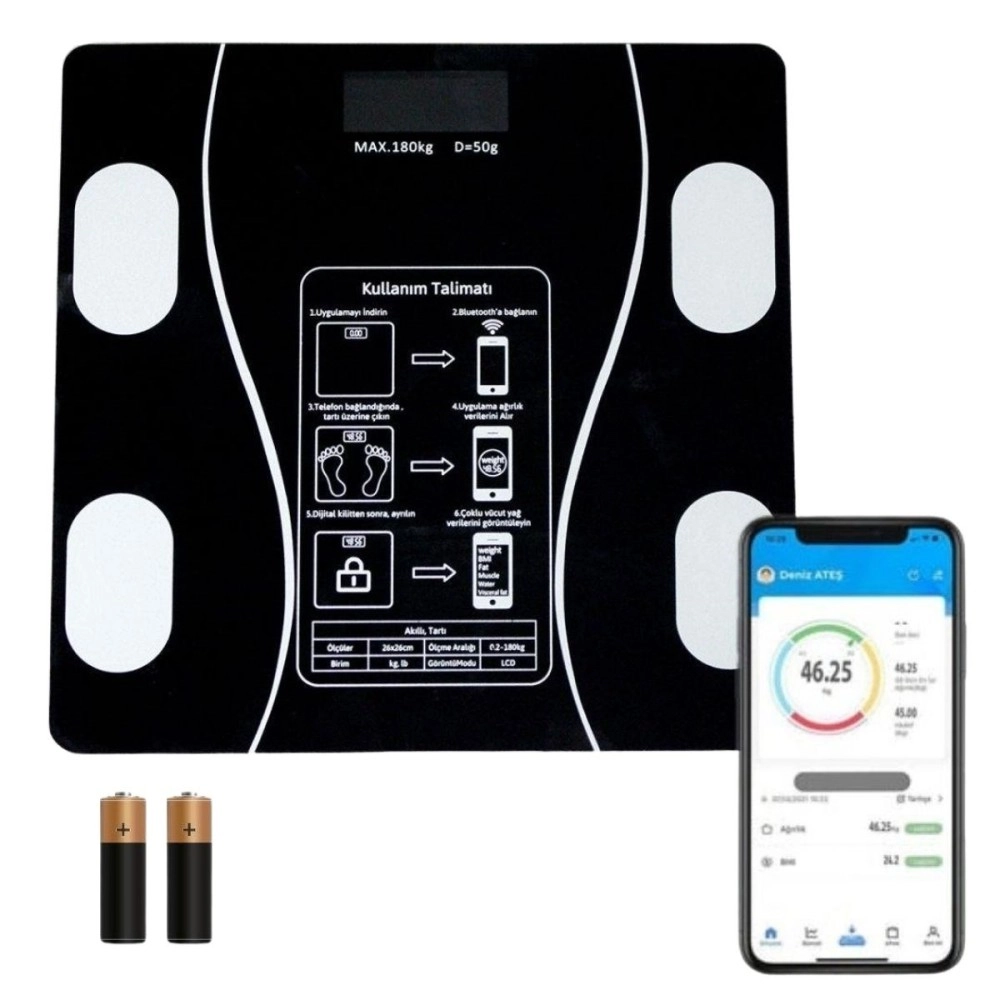 NM Store® Dijital Baskül Yağ Ölçer Fonksiyonlu Akıllı Baskül Bluetooth Bağlantılı Tartı