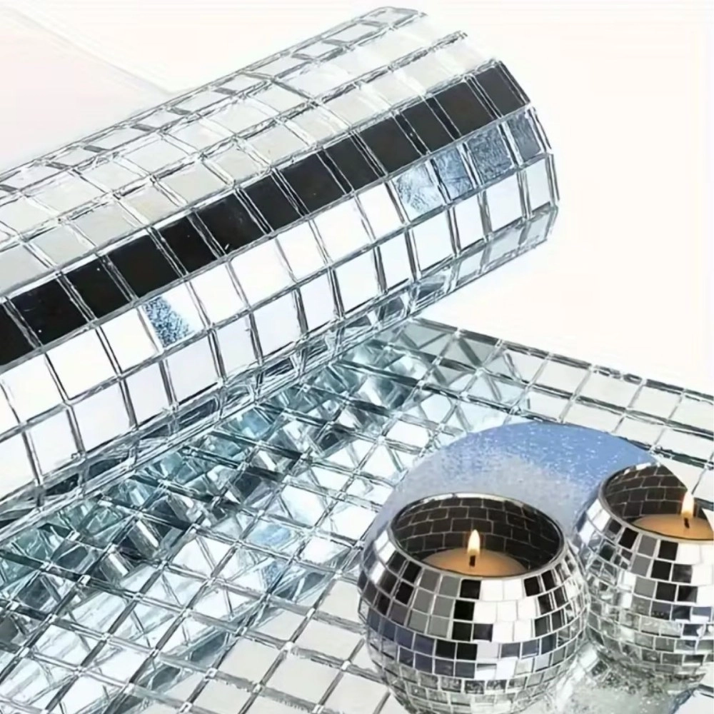NM Store® Kare Silver Cam Mozaik Fayans Çıkartmaları El İşi Kare Cam Fayans Kendinden Yapışkanlı Aynalı Dekor Panel 30x30 Cm