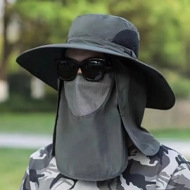 NM Store® Güneş Koruyuculu Nefes Alabilen Maskeli ve Boyun Kapaklı Geniş Kenarlı Balıkçı Şapkası