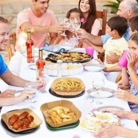 NM Store® 50 Adet Air Fryer Pişirme Kağıdı Tek Kullanımlık Yağ Geçirmez Yapışmaz Kare Tabak Model PVC