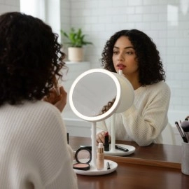 NM Store® LED Işıklı Yuvarlak Makyaj Aynası – Dokunmatik Ayarlanabilir Işık Tonlu, 360° Döner Masaüstü Profesyonel Makyaj ve Cilt Bakım Aynası