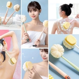 NM Store®  2'si 1 Arada Çift Taraflı Uzun Saplı Fırçalı Banyo Vücut Sırt Fırçası Banyo Lifi